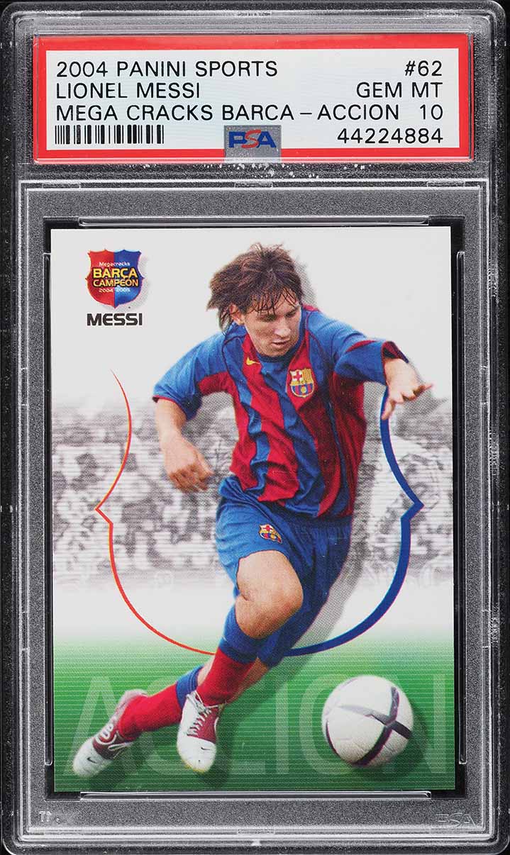 リオネルメッシ　ルーキーカード 2004 Panini Mega Cracks 2004 Panini Mega Cracks Barca Lionel Messi Campeon #62 PSA 8