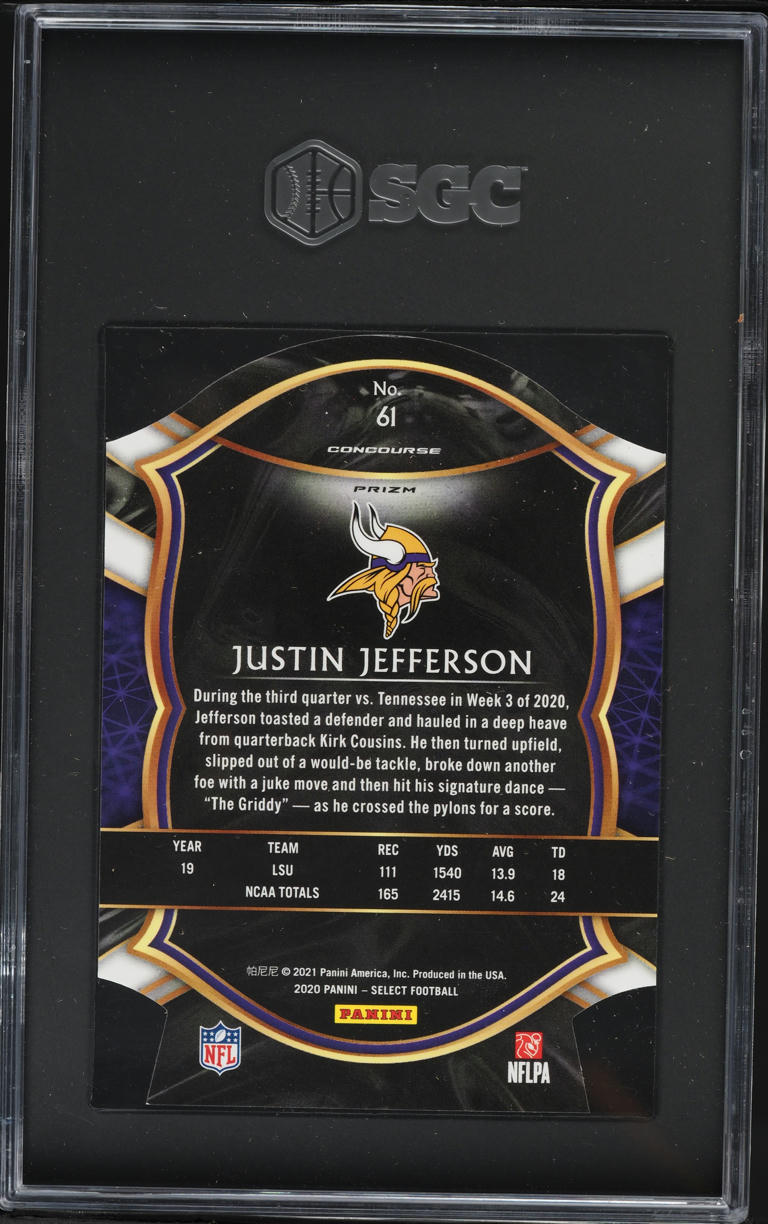 2020 Select Concourse Zebra Die-Cut Prizm Justin Jefferson ROOKIE #61 SGC 10 GEM MINT