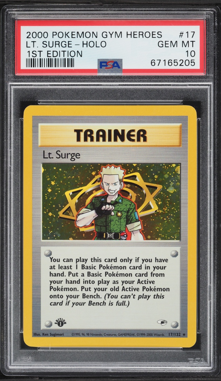 2000 Pokemon Gym Heroes 1st Edition Holo Lt. Surge #17 PSA 10 GEM MINT