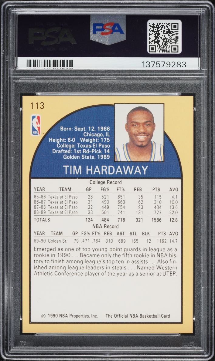 1990 Hoops Tim Hardaway ROOKIE #113 PSA 7 NRMT