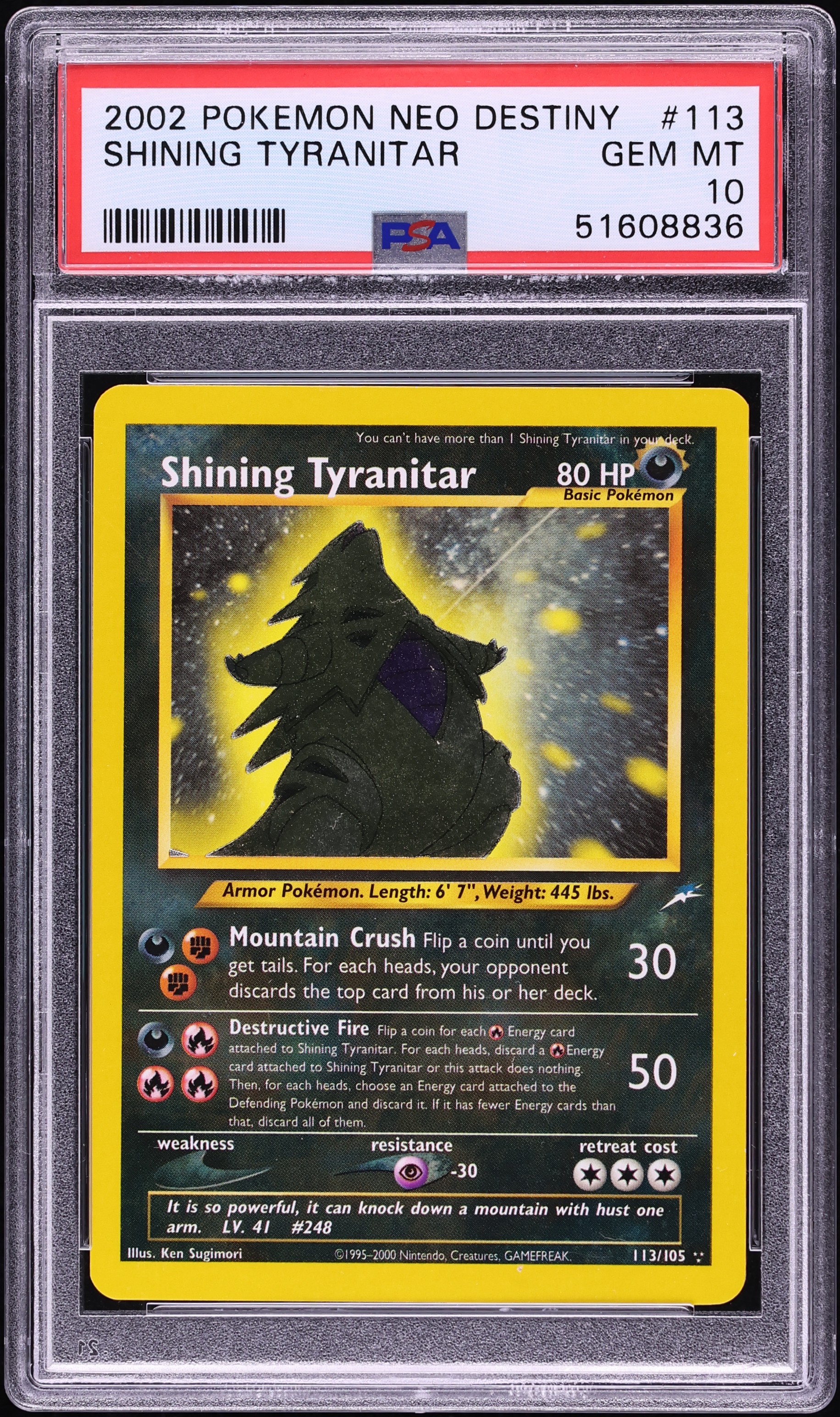 2002 Pokemon Neo Destiny Shining Tyranitar #113 PSA 10 GEM MINT