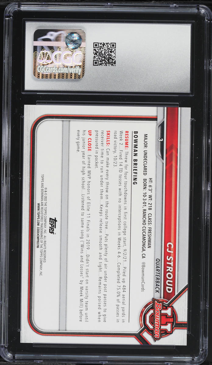 2022 Bowman University CJ Stroud ROOKIE #3 CGC 9 MINT