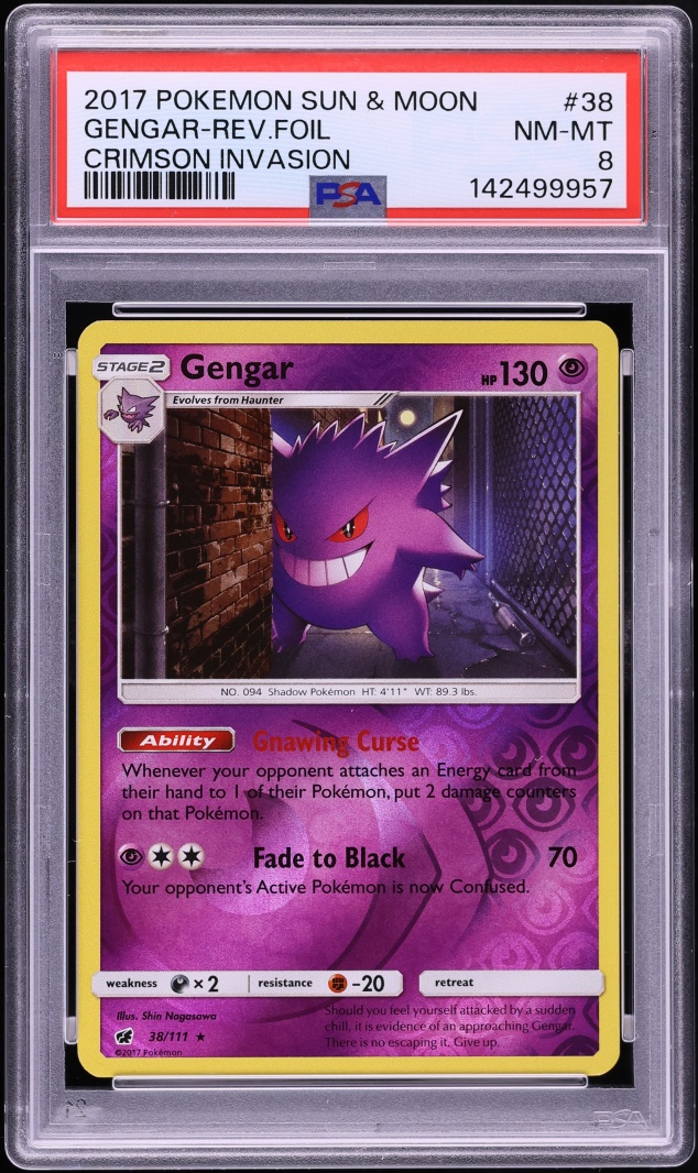 2017 Pokemon Sun & Moon Crimson Invasion Reverse Holo Gengar #38 PSA 8 NM-MT