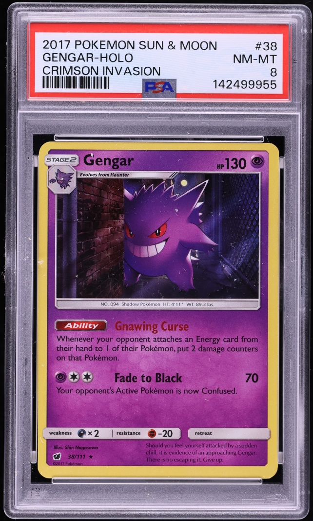 2017 Pokemon Sun & Moon Crimson Invasion Holo Gengar #38 PSA 8 NM-MT