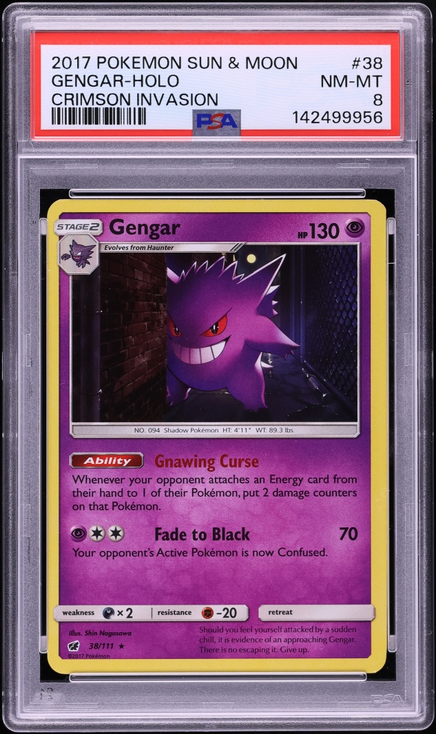 2017 Pokemon Sun & Moon Crimson Invasion Holo Gengar #38 PSA 8 NM-MT