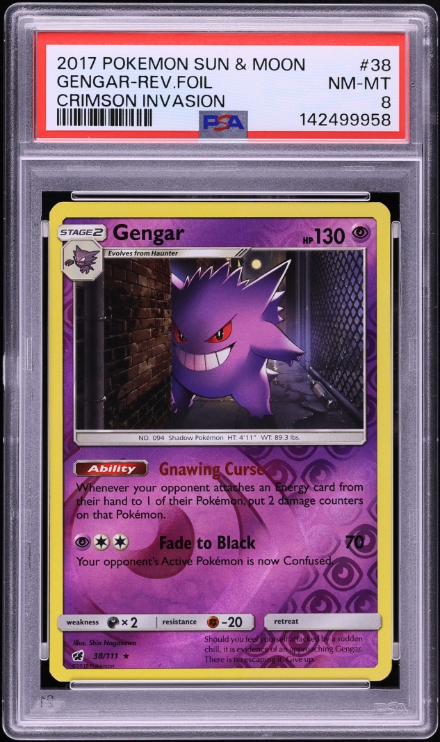 2017 Pokemon Sun & Moon Crimson Invasion Reverse Holo Gengar #38 PSA 8 NM-MT