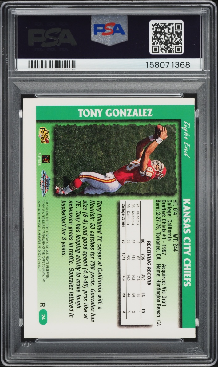 1997 Topps Chrome Refractor Tony Gonzalez ROOKIE #24 PSA 8 NM-MT