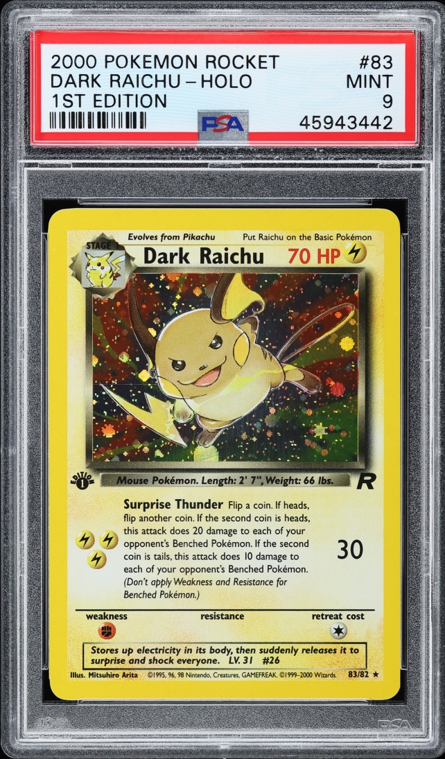 2000 Pokemon Team Rocket 1st Edition Holo Dark Raichu #83 PSA 9 MINT