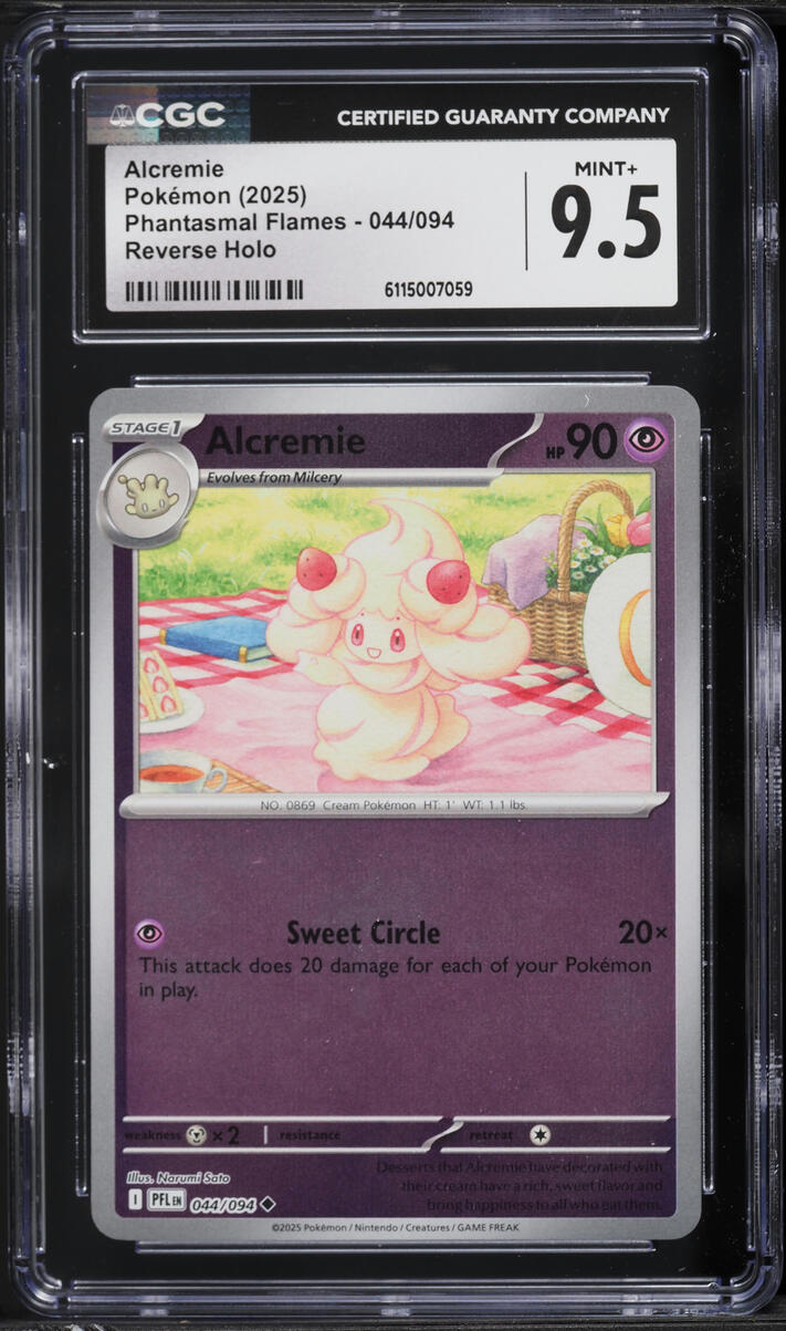 2025 Pokemon Phantasmal Flames Reverse Holo Alcremie #044 CGC 9.5 MINT+