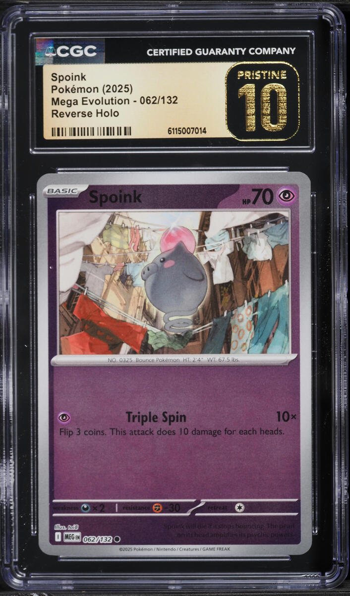 2025 Pokemon Mega Evolution Reverse Holo Spoink #62 CGC 10 PRISTINE