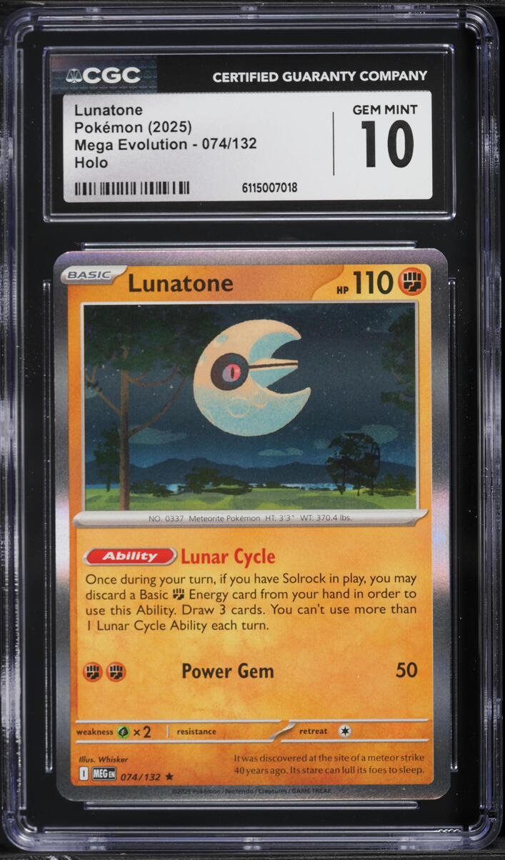 2025 Pokemon Mega Evolution Holo Lunatone #74 CGC 10 GEM MINT