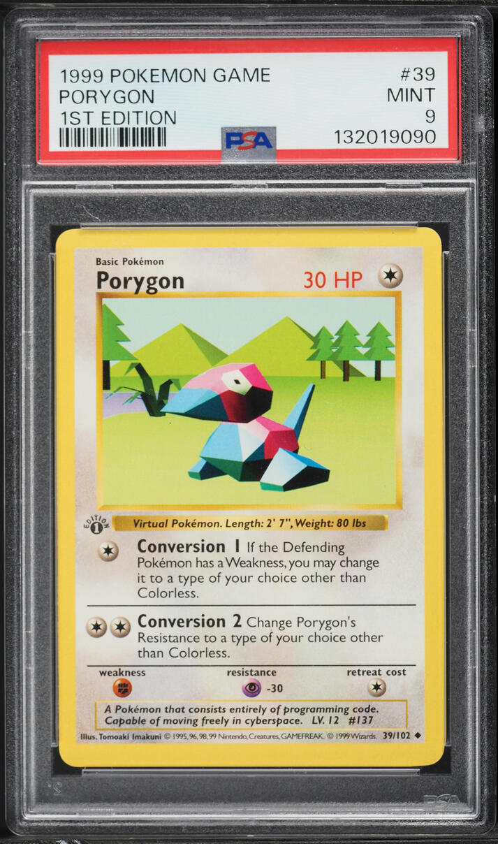 1999 Pokemon Base Set Shadowles 1st Edition Porygon #39 PSA 9 MINT