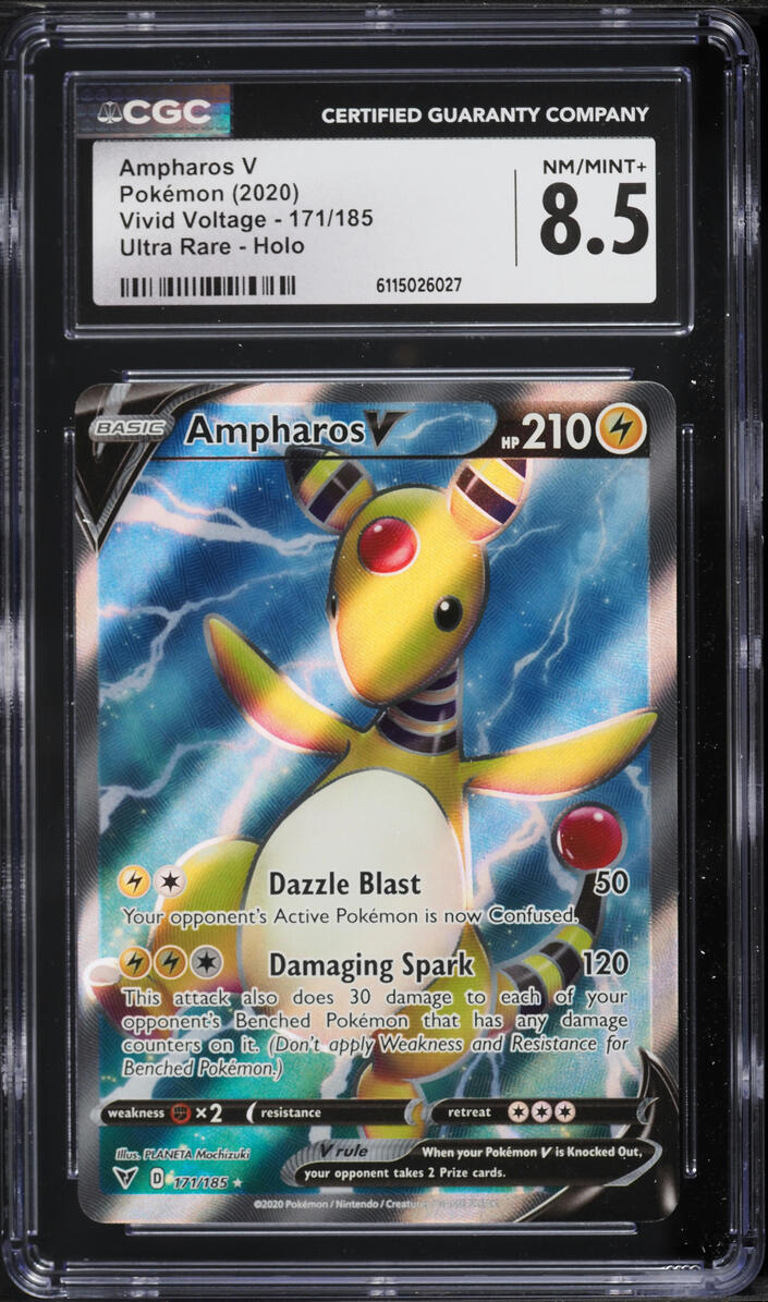 2020 Pokemon Sword & Shield Vivid Voltage Full Art Ampharos V #171 CGC 8.5 NM-MT+