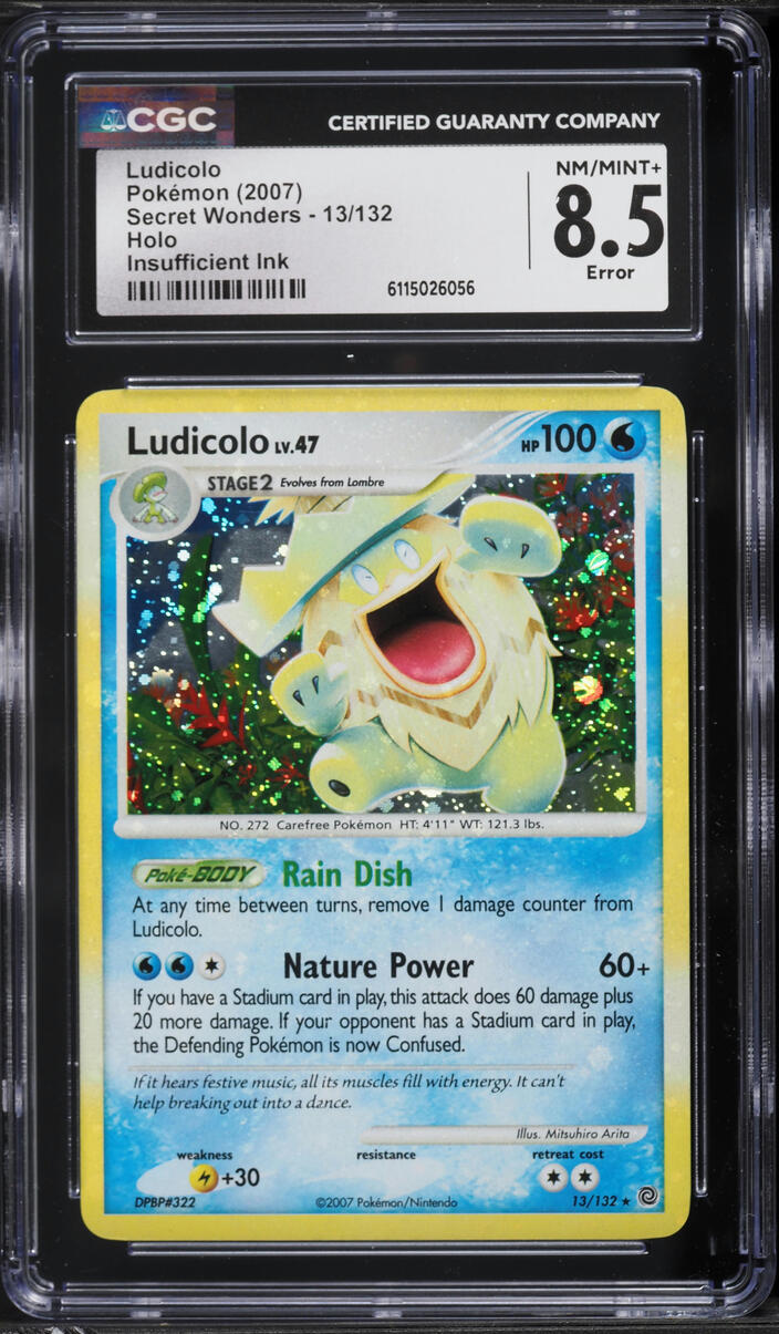 2007 Pokemon Diamond & Pearl Secret Wonders Holo Error Ludicolo #13 CGC 8.5 NM-MT+