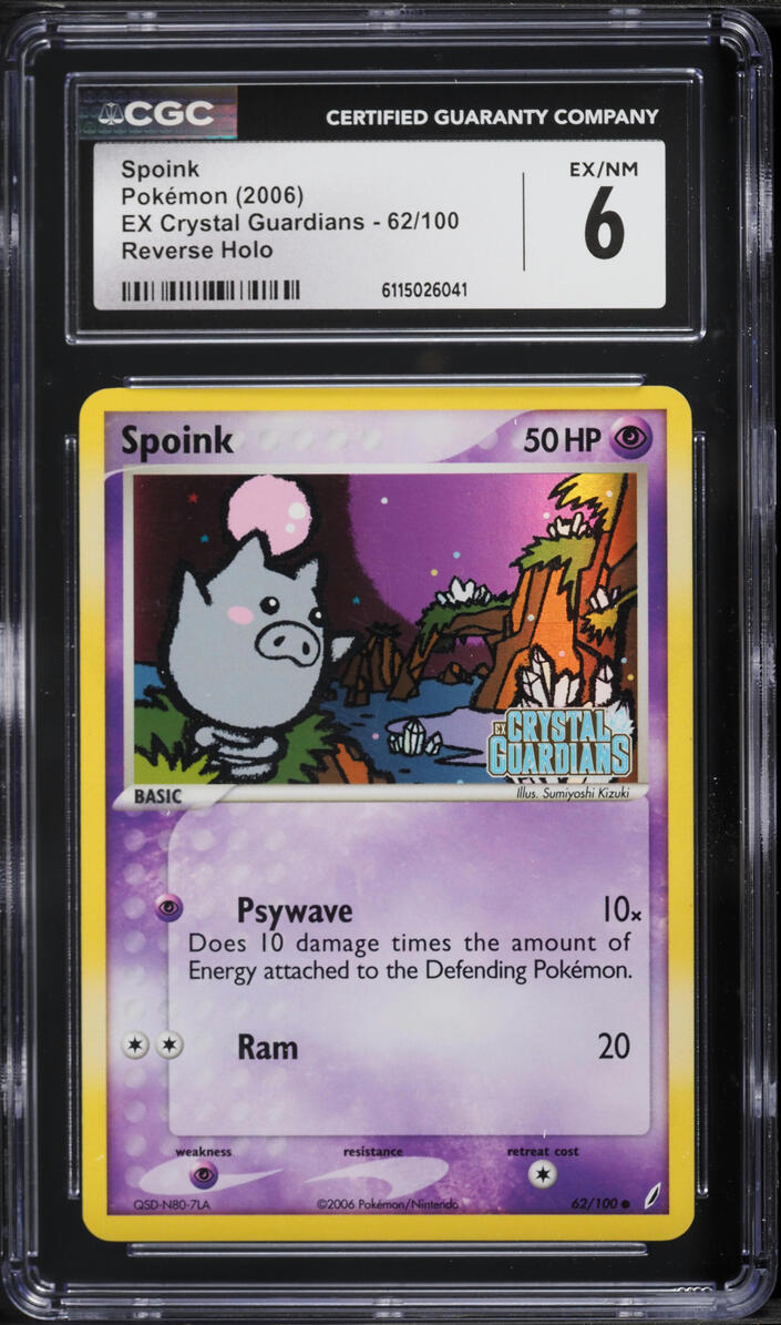 2006 Pokemon EX Crystal Guardians Reverse Holo Spoink #62 CGC 6 EXMT
