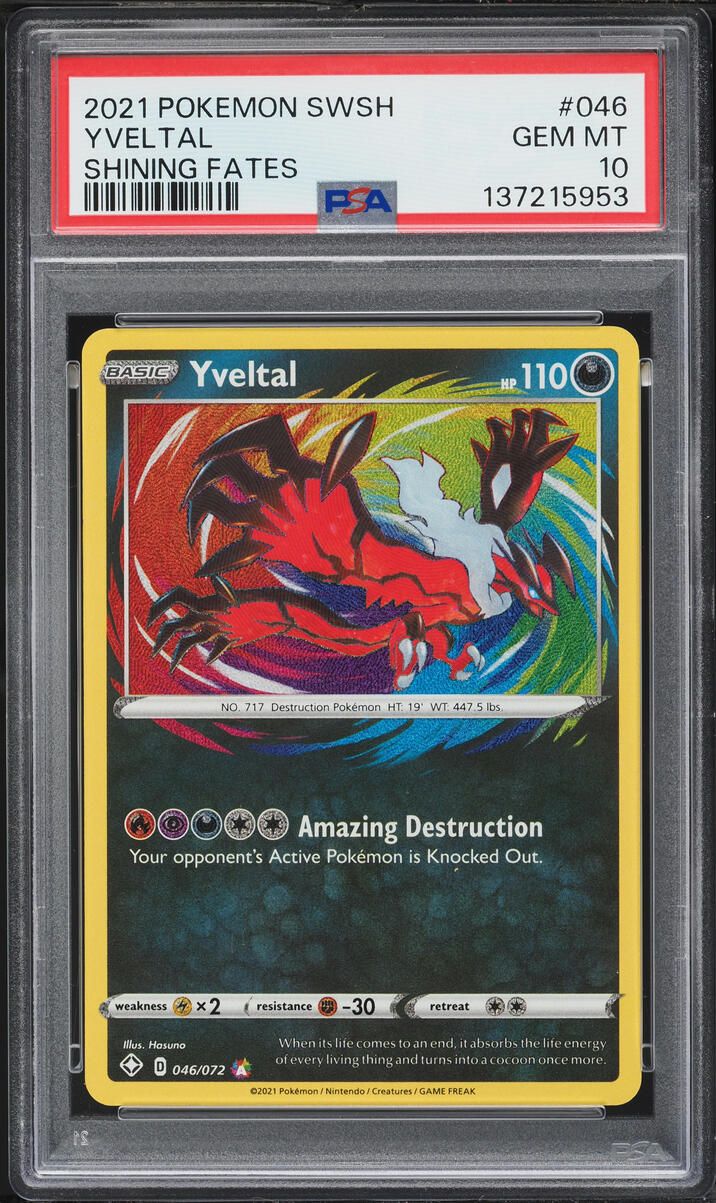 2021 Pokemon Sword & Shield Shining Fates Amazing Rare Yveltal #46 PSA 10 GEM MINT
