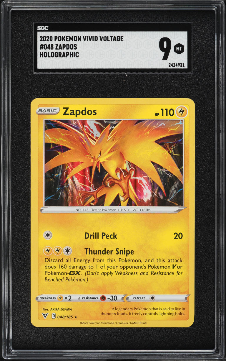 2020 Pokemon Vivid Voltage Holographic Zapdos #048 SGC 9 MINT - Main Image