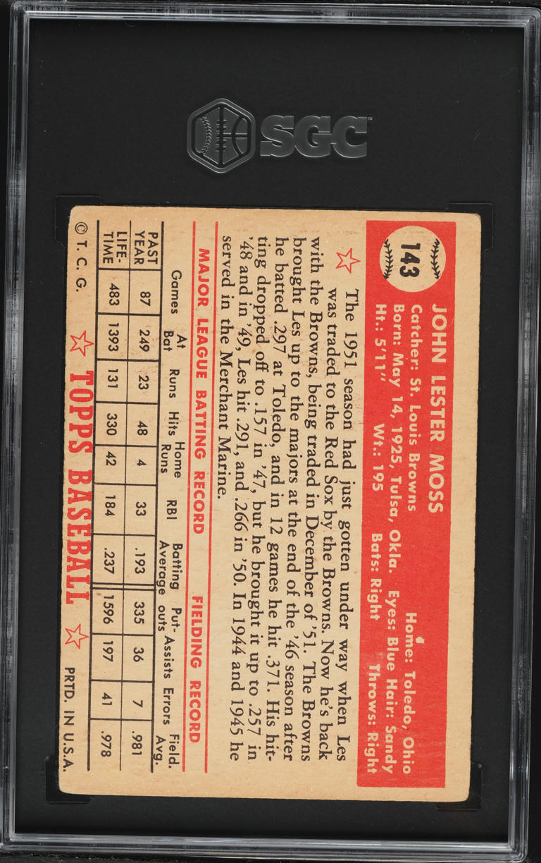 1952 Topps Les Moss #143 SGC 4 VGEX