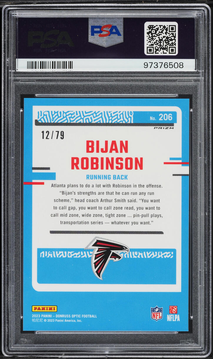 2023 Donruss Optic Pink Velocity Bijan Robinson ROOKIE /79 #206 PSA 9 MINT