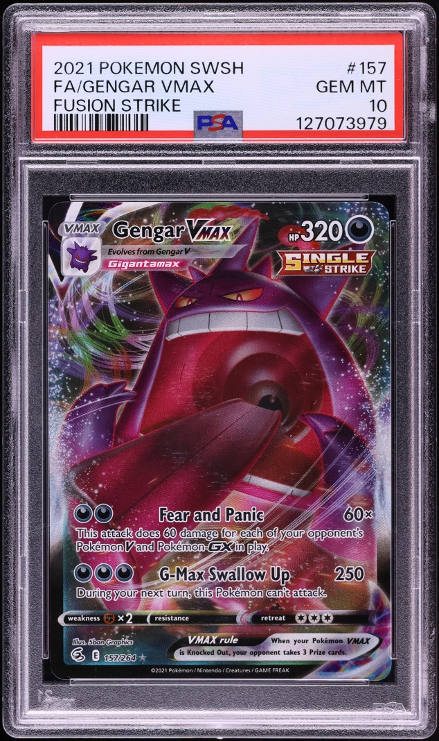 2021 Pokemon Sword & Shield Fusion Strike Full Art Gengar VMAX #157 PSA 10 GEM MINT