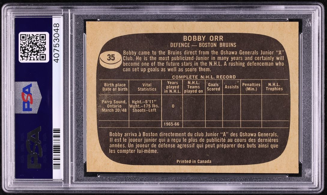 1966 Topps Hockey Bobby Orr ROOKIE #35 PSA 7 NRMT