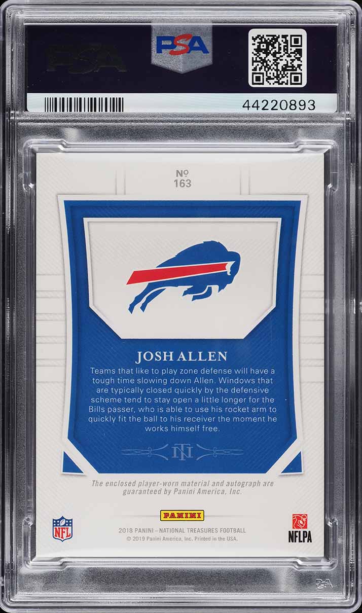 2018 National Treasures Josh Allen ROOKIE PATCH AUTO DNA 10 /99 #163 PSA 10