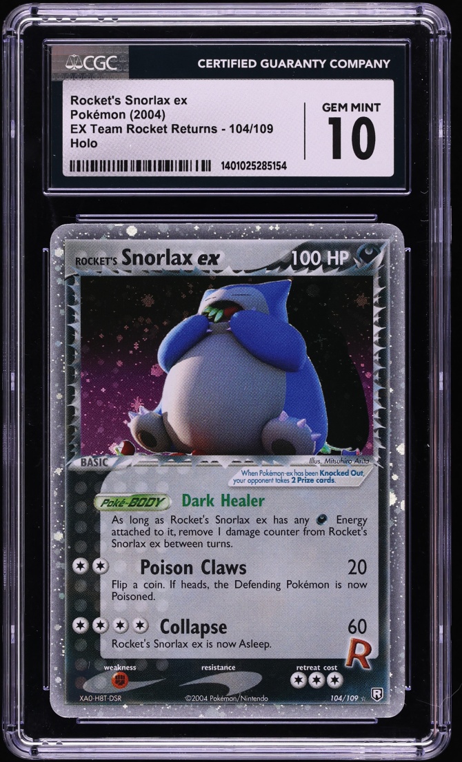 2004 Pokemon EX Team Rocket Returns Holo Rocket's Snorlax ex #104 CGC 10 GEM MINT