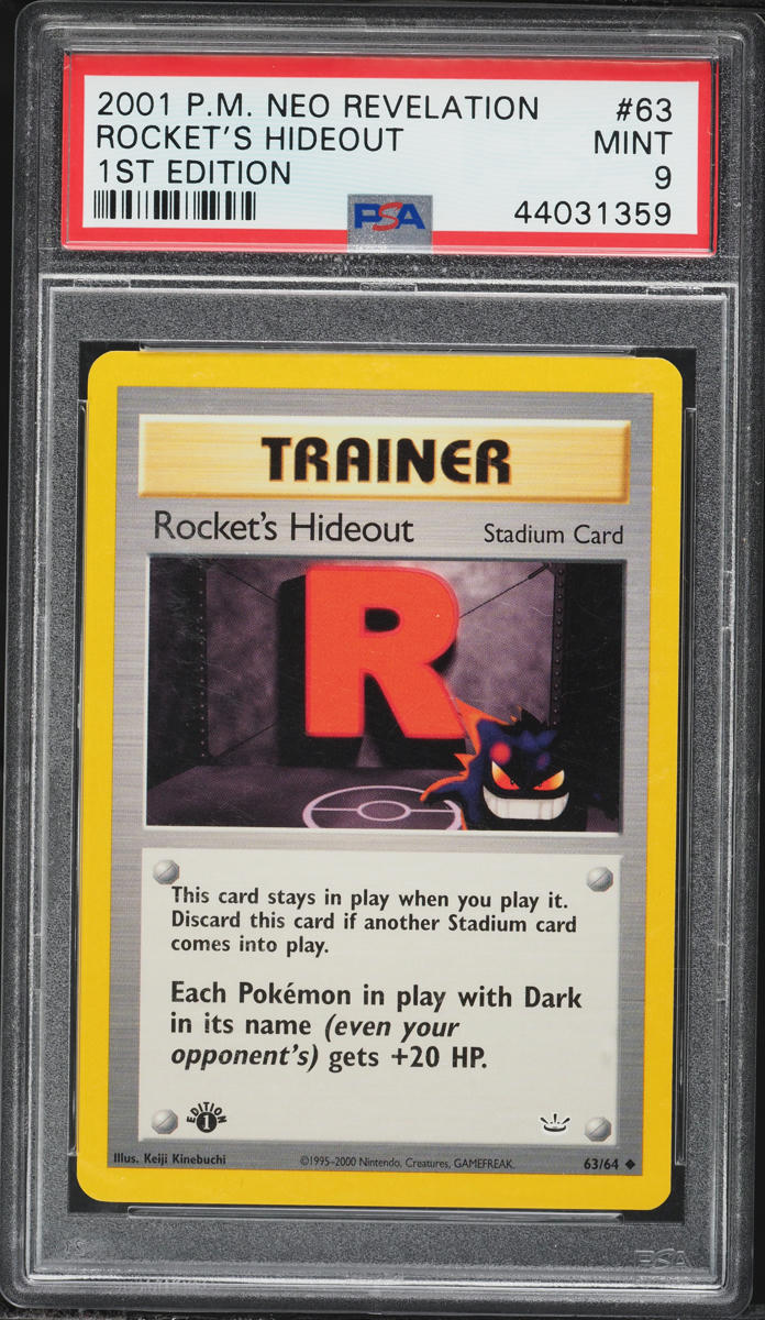 2001 Pokemon Neo Revelation 1st Edition Rocket's Hideout #63 PSA 9 MINT