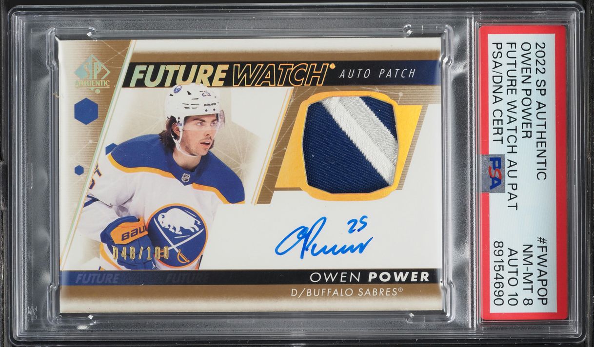 2022 SP Authentic Future Watch Owen Power ROOKIE PATCH AUTO DNA 10 /100 PSA 8