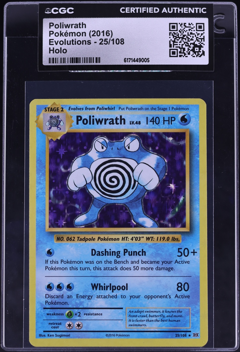 2016 Pokemon XY Evolutions Holo Poliwrath #25 CGC AUTH