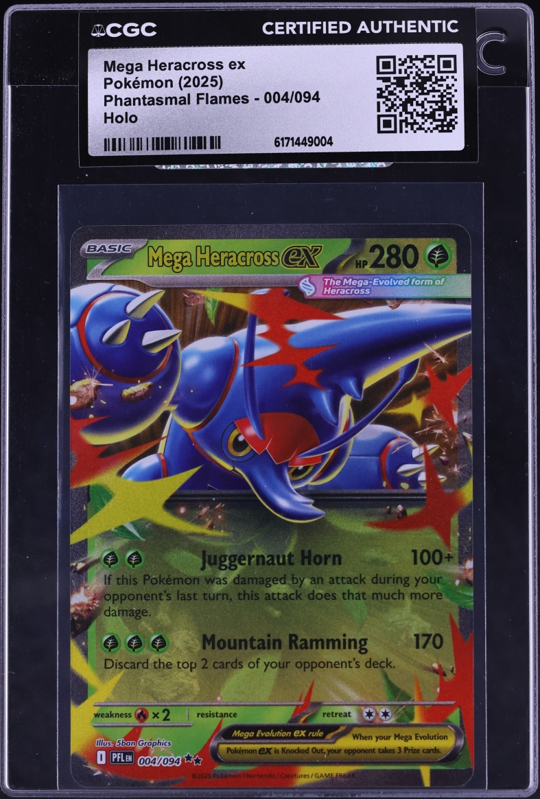 2025 Pokemon Mega Evolution Phantasmal Flames Holo Mega Heracross ex #4 CGC AUTH