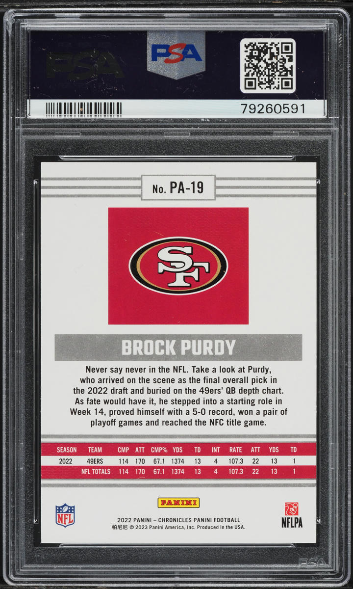2022 Panini Chronicles Brock Purdy ROOKIE #PA-19 PSA 9 MINT