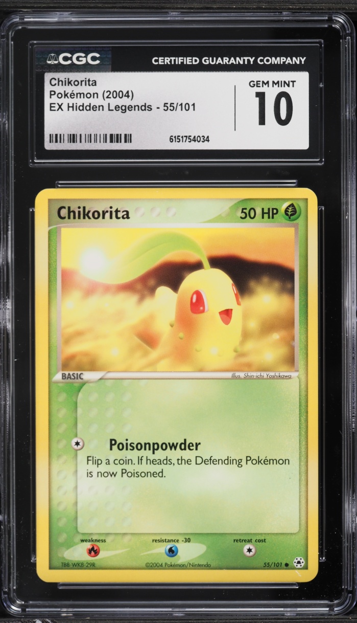 2004 Pokemon Ex Hidden Legends Chikorita #55 CGC 10 GEM MINT