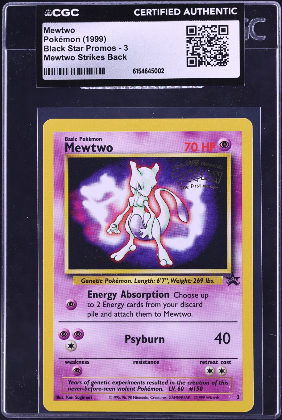 1999 Pokemon Movie Black Star Promo Mewtwo #3 CGC AUTH