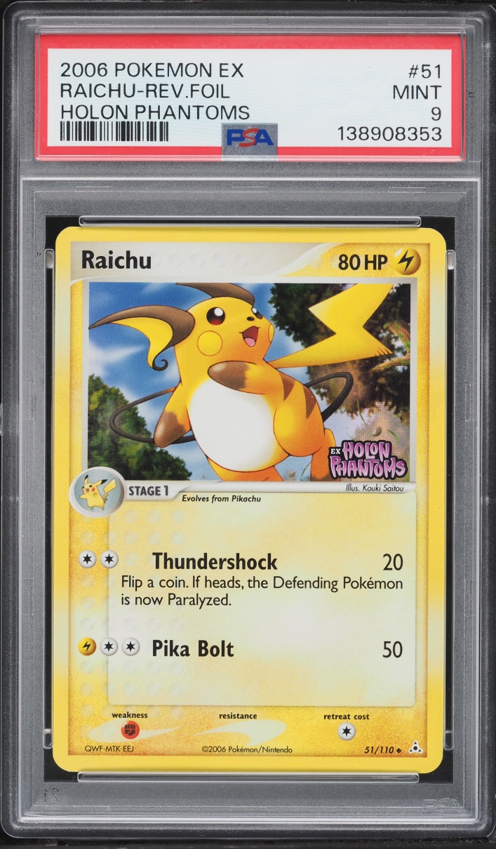 2006 Pokemon EX Holon Phantoms Reverse Holo Raichu #51 PSA 9 MINT