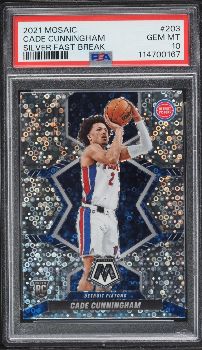 2021 Panini Mosaic Silver Fast Break Prizm Cade Cunningham ROOKIE #203 PSA 10 GEM MINT