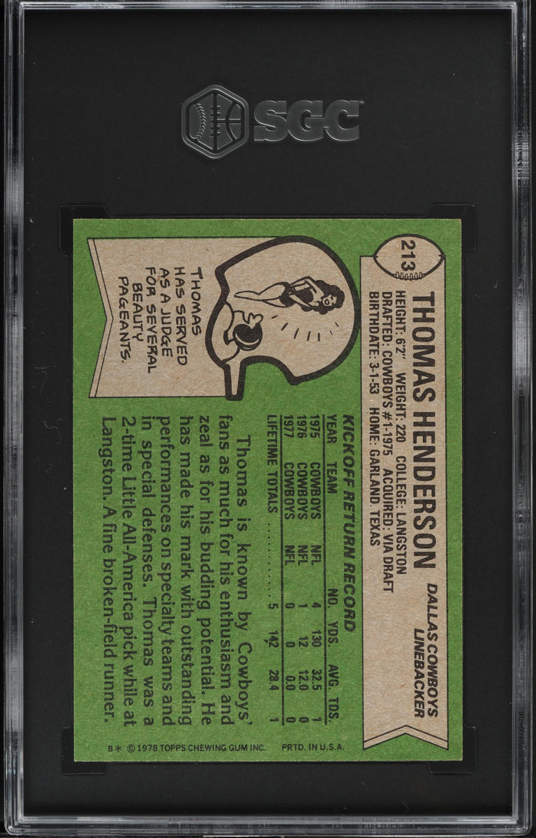 1978 Topps Football Thomas Henderson #213 SGC 6.5 EXMT+