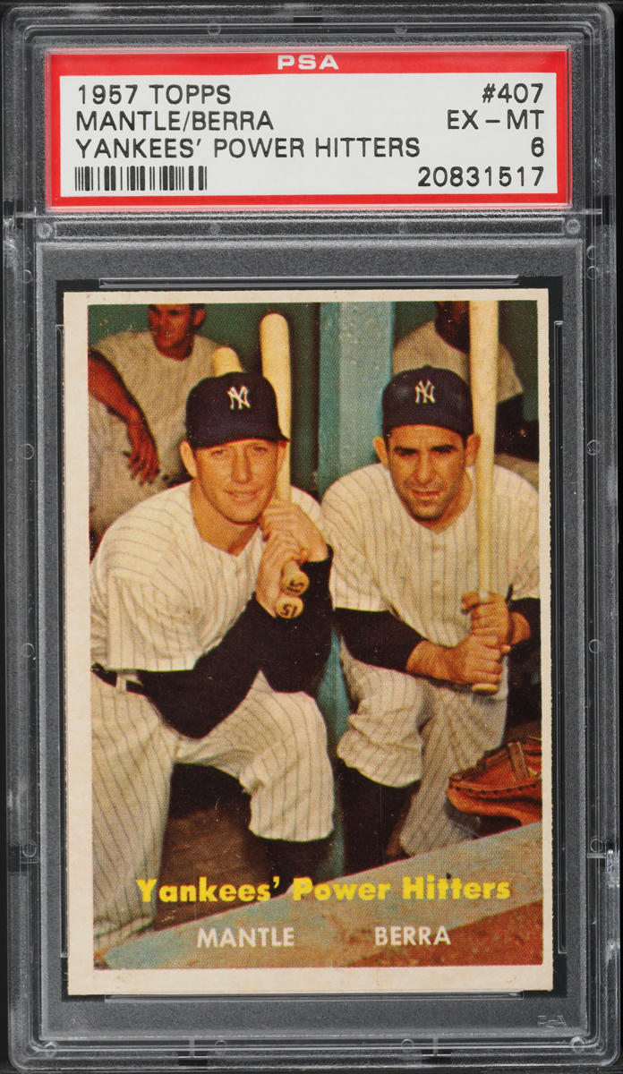 1957 Topps Mickey Mantle & Yogi Berra POWER HITTERS #407 PSA 6 EXMT