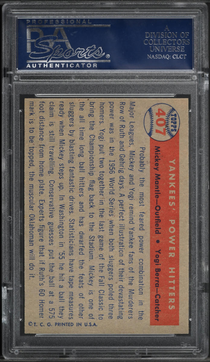 1957 Topps Mickey Mantle & Yogi Berra POWER HITTERS #407 PSA 6 EXMT