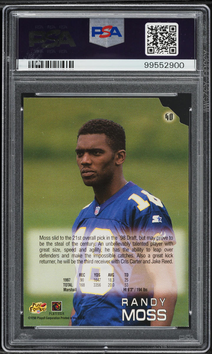1998 Playoff Absolute Retail Randy Moss ROOKIE #40 PSA 8 NM-MT