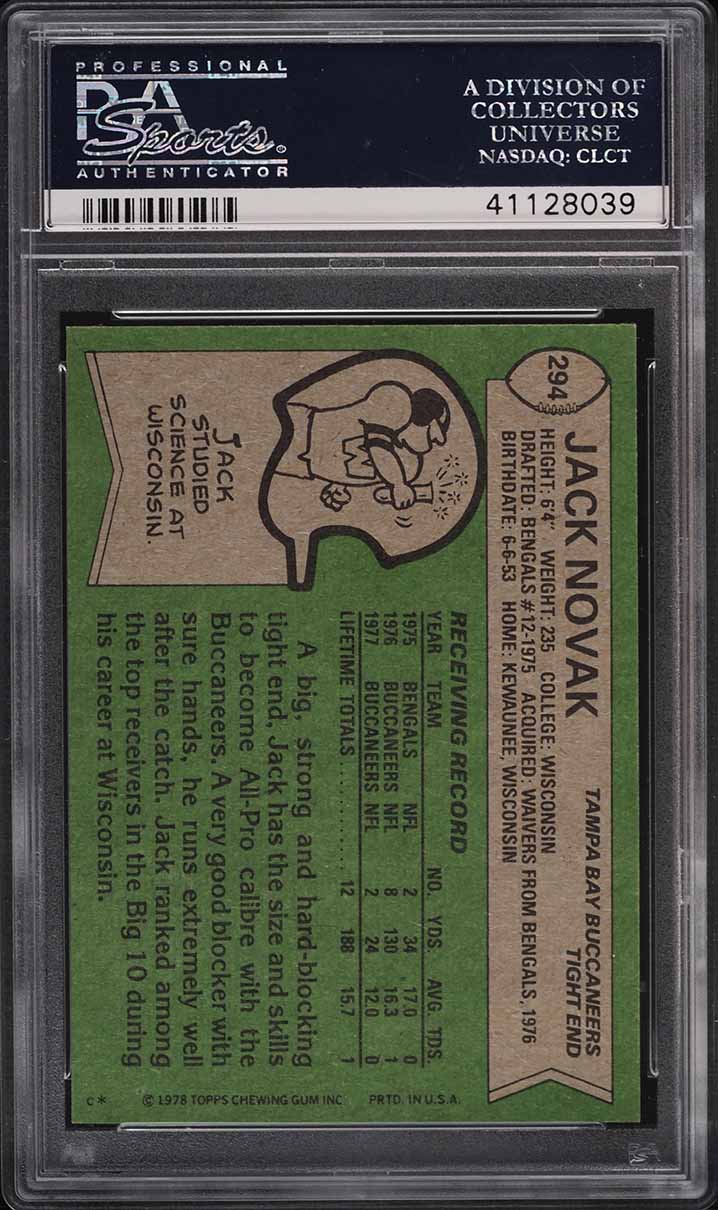 1978 Topps Football Jack Novak #294 PSA 10 GEM MINT