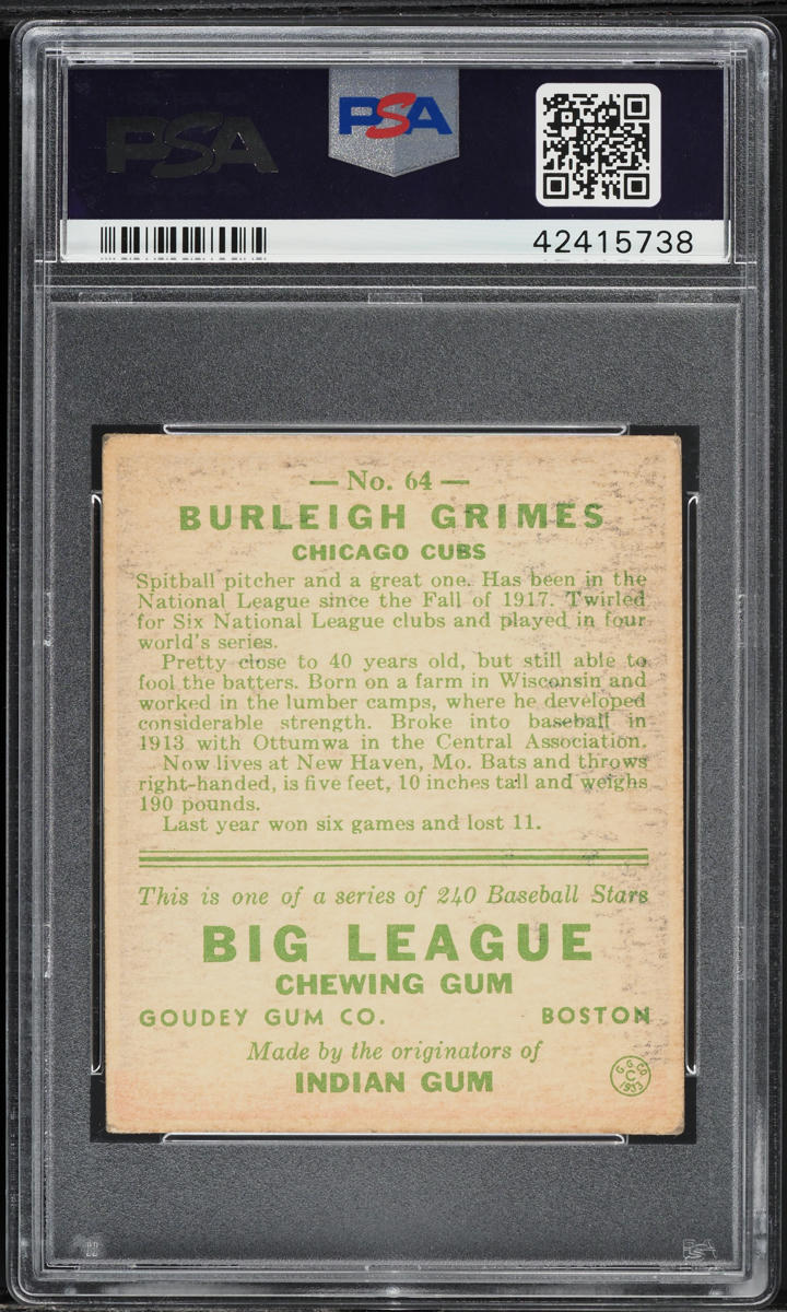 1933 Goudey Burleigh Grimes #64 PSA 3 VG