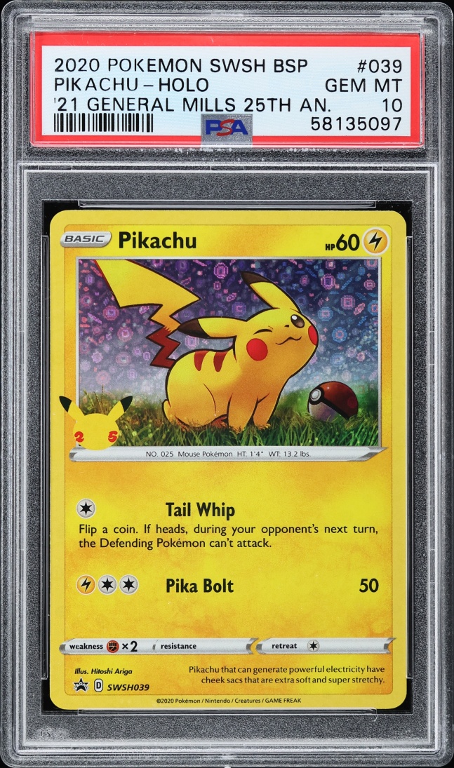 2020 Pokemon Sword & Shield Promo '21 General Mills 25th Anniversary Holo Pikachu #39 PSA 10