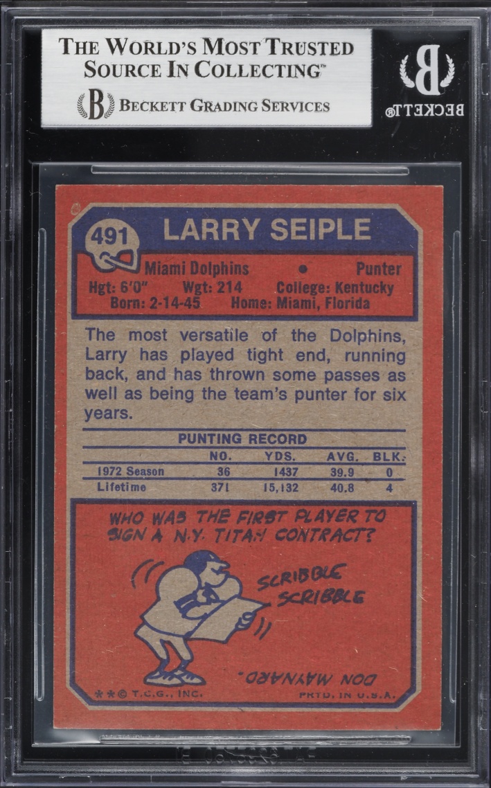 1973 Topps Football Larry Seiple #491 BGS 7 NRMT