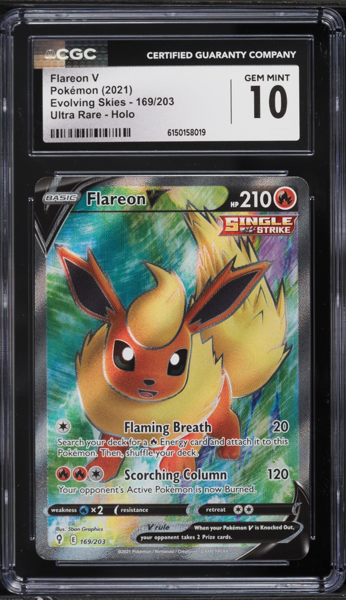 2021 Pokemon Sword & Shield Evolving Skies Full Art Flareon V #169 CGC 10 GEM MINT