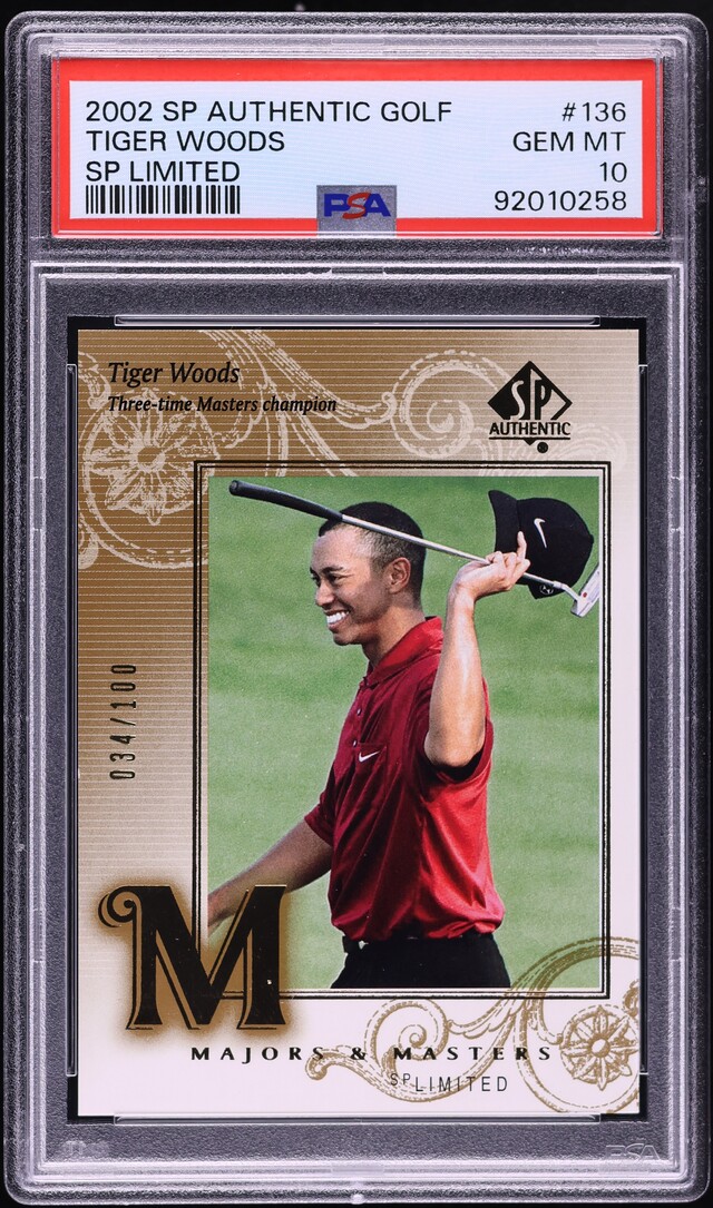 2002 SP Authentic Golf Limited Tiger Woods /100 #136 PSA 10 GEM MINT