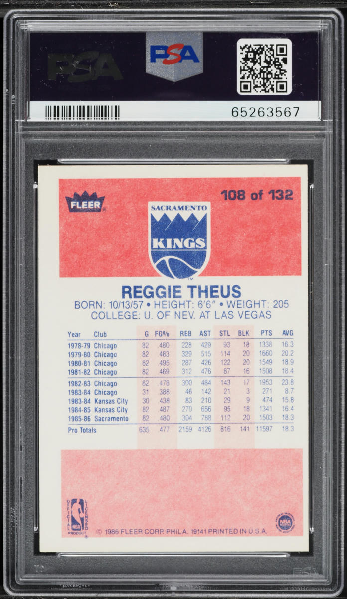 1986 Fleer Basketball Reggie Theus #108 PSA 6 EXMT
