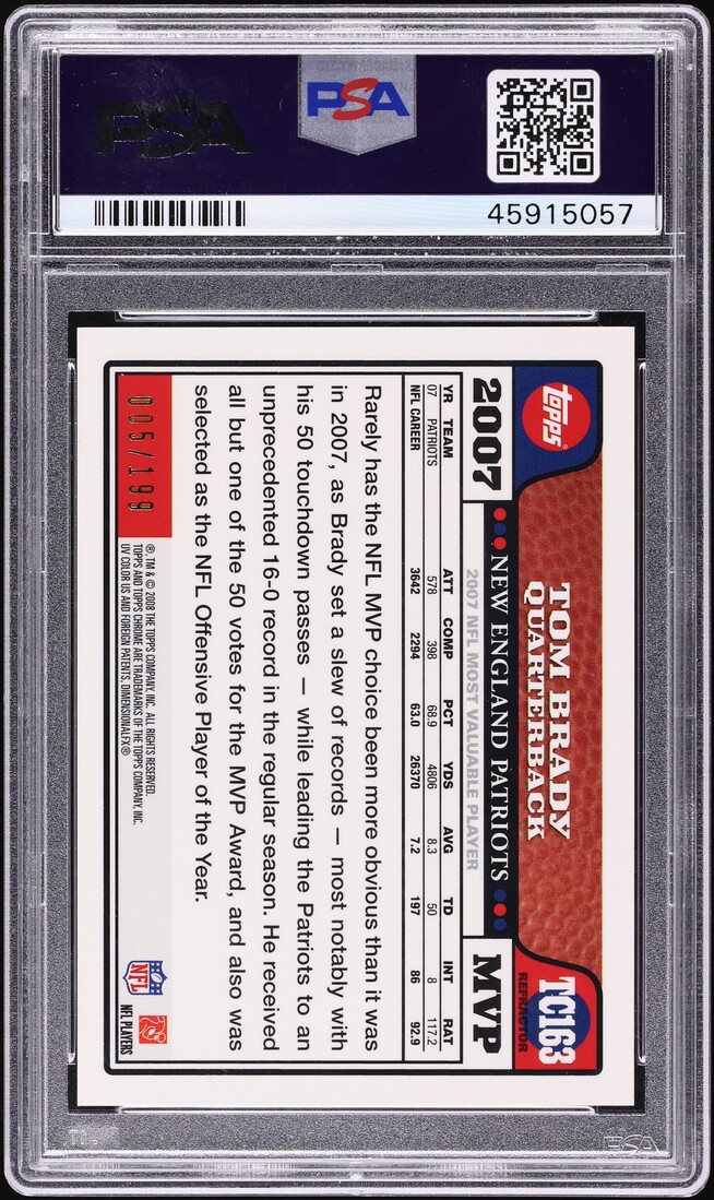 2008 Topps Chrome Gold Refractor Tom Brady /199 #TC163 PSA 10 GEM MINT - Photo 2