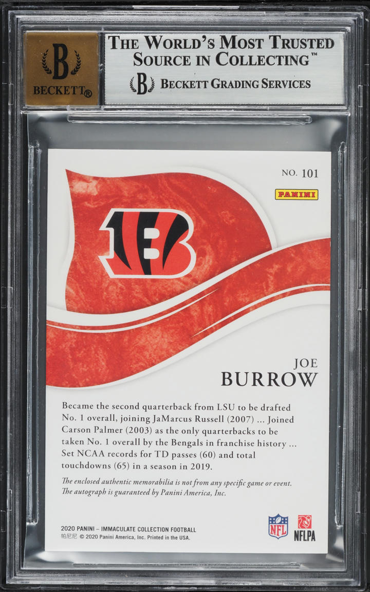 2020 Immaculate Collection Joe Burrow ROOKIE PATCH AUTO /99 #101 BGS 9 MINT