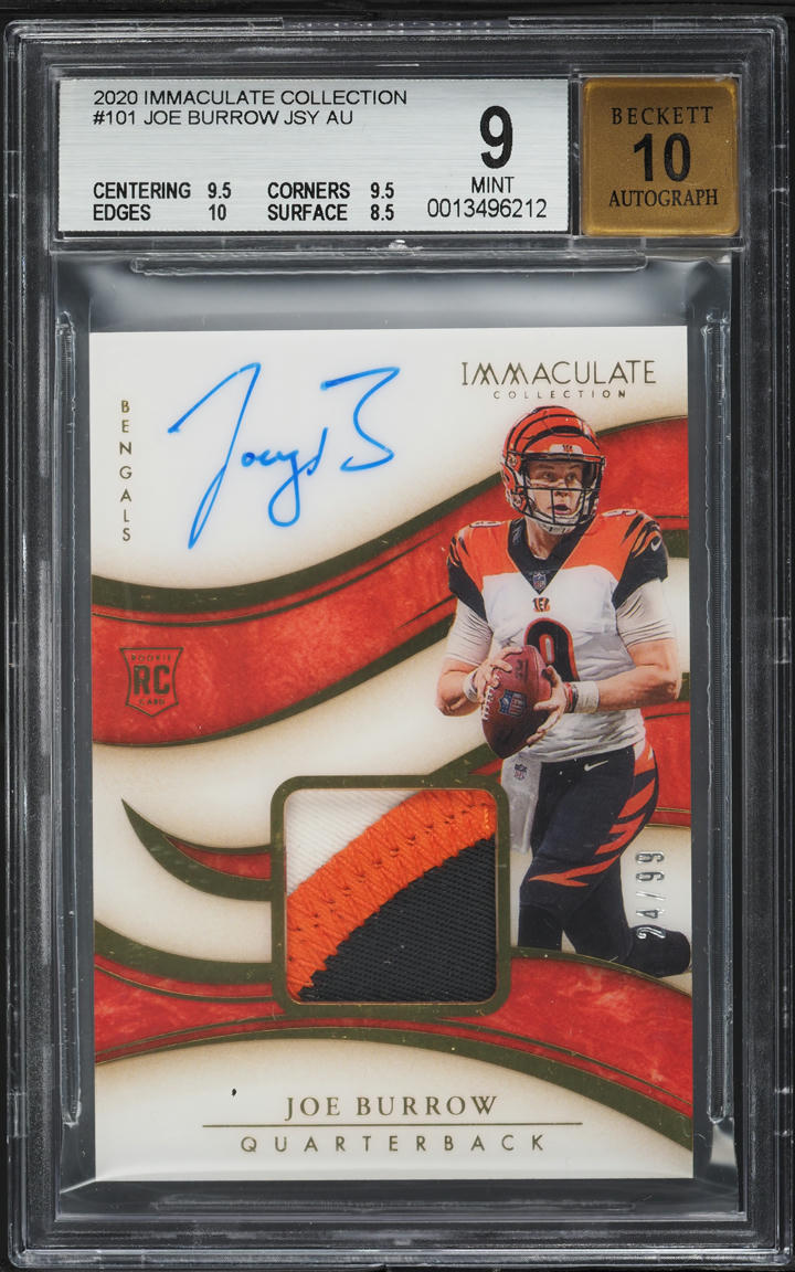 2020 Immaculate Collection Joe Burrow ROOKIE PATCH AUTO /99 #101 BGS 9 MINT